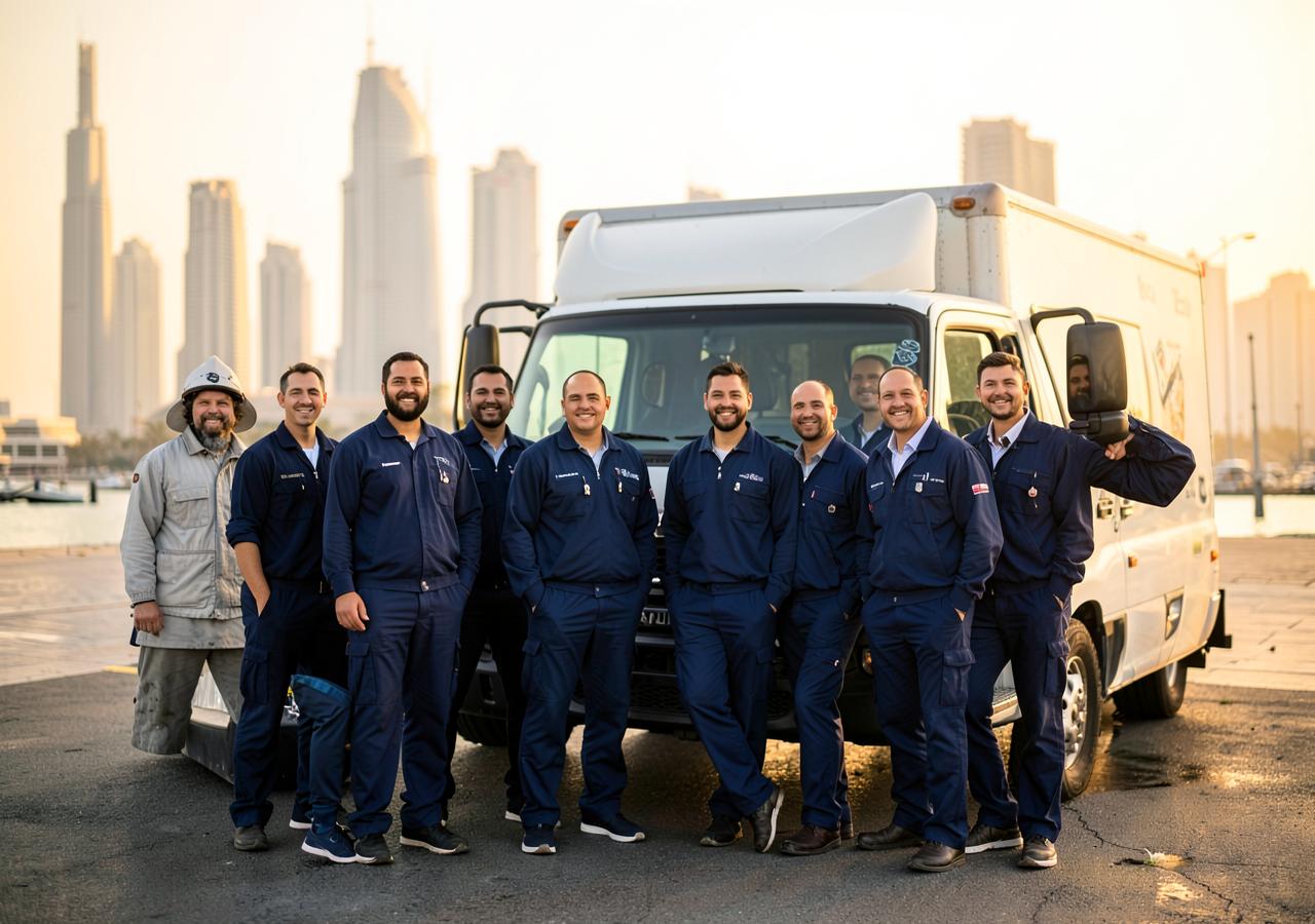The Elite Express Movers team in front of their truck in Abu Dhabi